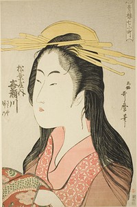 Kisegawa of the Matsubaya, [whose attendants are] Sasano, Takeno (Matsubaya uchi Kisegawa, Sasano, Takeno), from the series “Seven Komachi of Yoshiwara” ("Seiro nana Komachi") by Kitagawa Utamaro