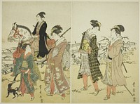 Party of falconers near river by Utagawa Toyohiro