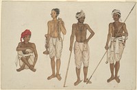 Four Recruits in White Dhotis, page from the Fraser Album