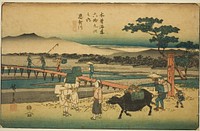 No. 66: Echikawa, from the series "Sixty-nine Stations of the Kisokaido (Kisokaido rokujukyu tsugi no uchi)" by Utagawa Hiroshige