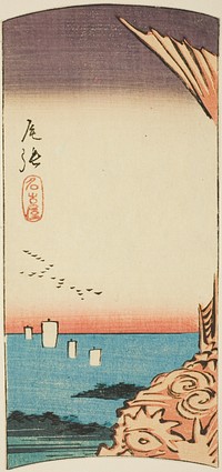 Nagoya in Owari Province, section of sheet no. 4 from the series "Cutout Pictures of the Provinces (Kunizukushi harimaze zue)" by Utagawa Hiroshige