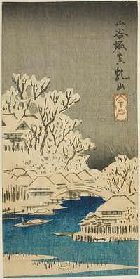 Sanya Canal and Matsuchi Hill (Sanyabori Matsuchiyama), section of a sheet from the series "Cutouts of Famous Places in Edo (Harimaze Koto meisho)" by Utagawa Hiroshige