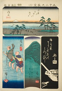 Shimada, Fujieda, Okabe, and Mariko, no. 6 from the series "Cutouts of the Fifty-three Stations (Gojusan tsugi harimaze)" by Utagawa Hiroshige