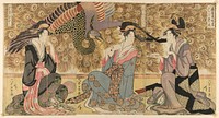 A parody of courtesans on display at the Ogiya (Ogiya mise yatsushi) by Chokosai Eisho