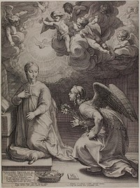 The Annunciation, plate one from The Birth and Early Life of Christ by Hendrick Goltzius