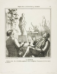 At The Bar. Meeting point for the true lovers of French sculpture and Bavarian beer, plate 5 from Croquis pris à l'exposition by Honoré-Victorin Daumier