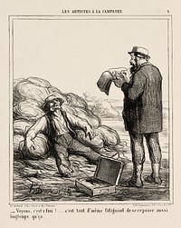 “- Well, are you finally finished?... after all it's tiring to relax for such a long time,” plate 1 from Les Artistes A La Campagne by Honoré-Victorin Daumier