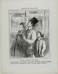 Looking at the Painting of Manet. “- Why the devil is this fat, red-faced woman in her nightdress called Olympia? - But my dear, perhaps that's the name of the black cat," plate 9 from Croquis Pris Au Salon par Daumier by Honoré-Victorin Daumier