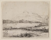 Canal with an Angler and Two Swans by Rembrandt van Rijn