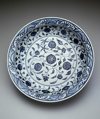 Dish with Scrolling Flowers and Breaking Waves