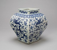 Square-Sided Jar with Dragons, Phoenixes, Cranes, and Auspicious Symbols