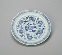 Dish with Peony Scrolls and Chrysanthemum Spray, and Lotus Panels on Reverse