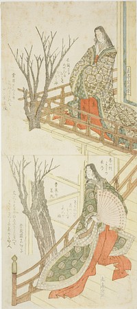 Two Court Ladies Admiring Cherry Blossoms by Yashima Gakutei