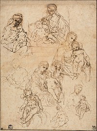 Sketches of the Virgin and Child, and the Holy Family by Simone Cantarini