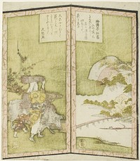 Landscape and Oharame (a woman from Ohara), from an untitled hexaptych depicting a pair of folding screens by Ryuryukyo Shinsai