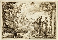 Unidentified Mythological Scene with Man and Woman Conversing in Classical Landscape by François Roettiers