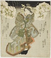 The actor Iwai Kumesaburo II as the courtesan Katsuragi in the play "Oichiza Soga no Shimadai," performed at the Kawarazaki Theater in the first month, 1827 by Utagawa Kunisada I (Toyokuni III)