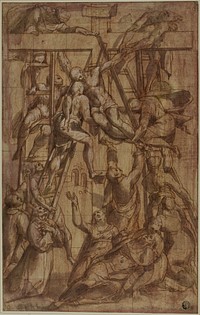 Deposition, with Saint Francis of Assisi and Another Male Saint (Stephen?) by Simone de Magistris