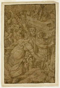 Cupid in Triumphal Chariot, Accompanied by Gods and Goddesses by Follower of Giulio Romano