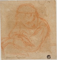 Half Length Sketch of Girl with Crossed Arms by Unknown Bolognese
