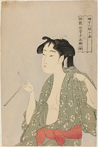 Woman Exhaling Smoke from a Pipe, from the series "Ten Classes of Women’s Physiognomy (Fujo ninso juppon)" by Kitagawa Utamaro