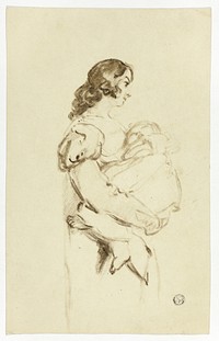 Young Woman Carrying Baby by Thomas Jones Barker