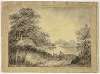 Man in Horse-Drawn Cart Beside Lake by Style of Thomas Gainsborough