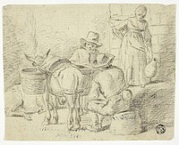 Men and Donkeys, Woman with Pitcher by Edwin Henry Landseer (Artist (original))