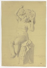 Antique Statue of Seated Putto Holding Mask of Silenus by John Downman