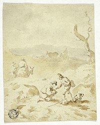 Men Traveling Through Hills with Mules, Packs and Dog by Circle of Herman Saftleven, III