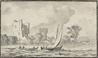 Three Boats on a River with Ruins Along the Shore by Allart van Everdingen