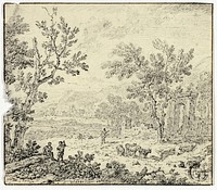 Landscape with Goats, Goatherd and Ruins by Jan van Huysum
