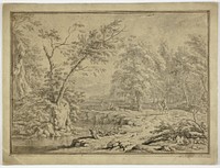 Landscape with Shepherds by River and Man on Horseback by Jan van Huysum