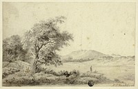 Landscape with Couple and Dog by Hendrik Pieter Koekkoek