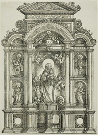 Altarpiece with the Beautiful Virgin of Regensburg and Saints Christopher, Mary Magdalen, Florian and Catherine Standing in Niches, with God the Father Above by Albrecht Altdorfer