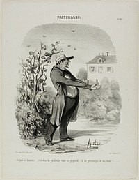 “Brigand of a may-bug... it's you who devours all my property. You shall perish through my hand!,” plate 32 from Pastorales by Honoré-Victorin Daumier