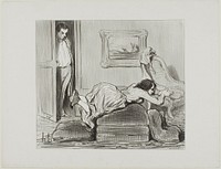 A zealous student practicing at home, plate 6 from Les Baigneuses by Honoré-Victorin Daumier