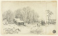 Woodland Hut, with Hunters Approaching by Unknown