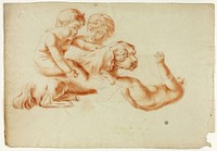 Three Putti Playing with Dog