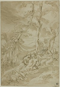 Bacchanale, with Satyr Playing Reeds by Circle of Bartolomeo Biscaino