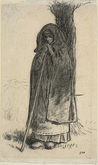 Shepherdess Leaning Against a Tree by Jean François Millet