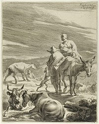 A Mother an Swathed Child Riding a Donkey, plate 4 from Four Landscapes by Cornelis Visscher