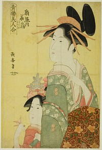 Hanaogi of the Ogiya, from the series "Beauties of the Pleasure Quarters (Seiro bijin awase)" by Eishosai Choki