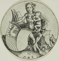 Shield with a Lion's Head, Held by a Wild Woman by Martin Schongauer