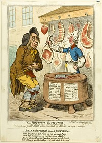 The British Butcher, Supplying John Bull with a Substitute for Bread by James Gillray