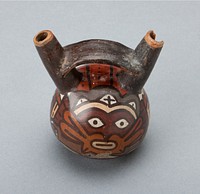 Miniature Double Spout Vessel Depicting Masked Ritual Performer by Nazca