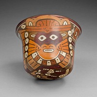 Cup Depicting a Ritual Performer Wearing a Feline Mask by Nazca