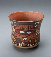 Cup Depicting a Ritual Perfomer Wearing a Feline Mask by Nazca