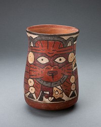 Beaker Depicting a Costumed Performer Holding Decapitated Head by Nazca