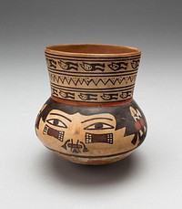 Jar in the Form of a Human Head with Face Painting and Bound Lips by Nazca